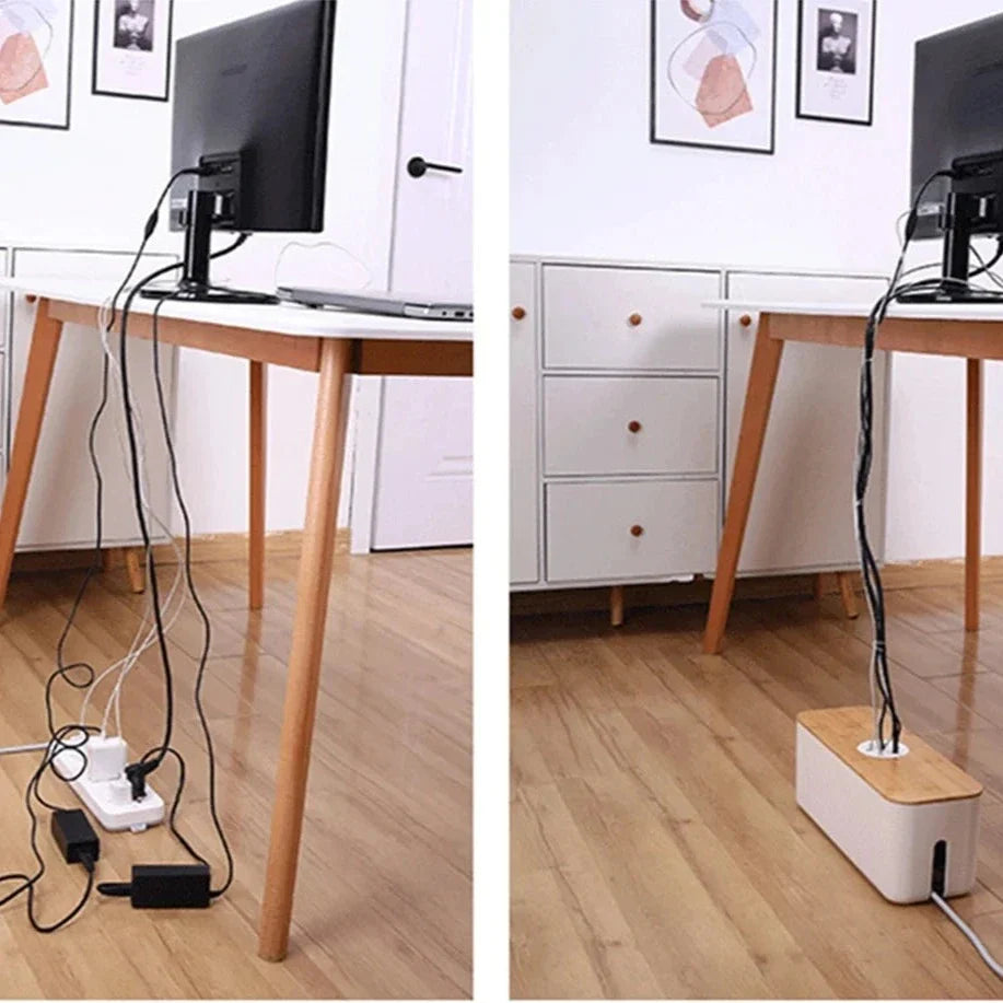 Caixa De Armazenamento De Cabo De Madeira