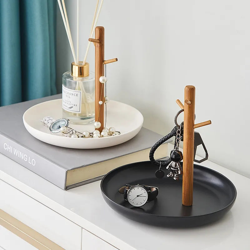 Bandeja De Armazenamento Redonda De Ramo De Bambu