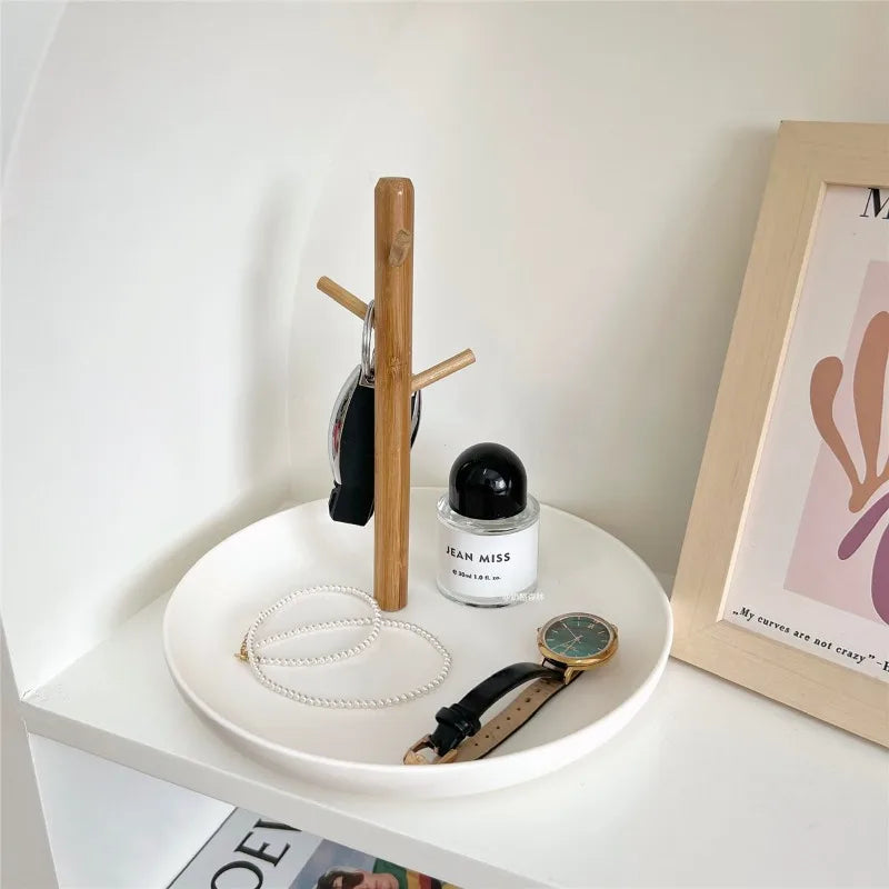 Bandeja De Armazenamento Redonda De Ramo De Bambu